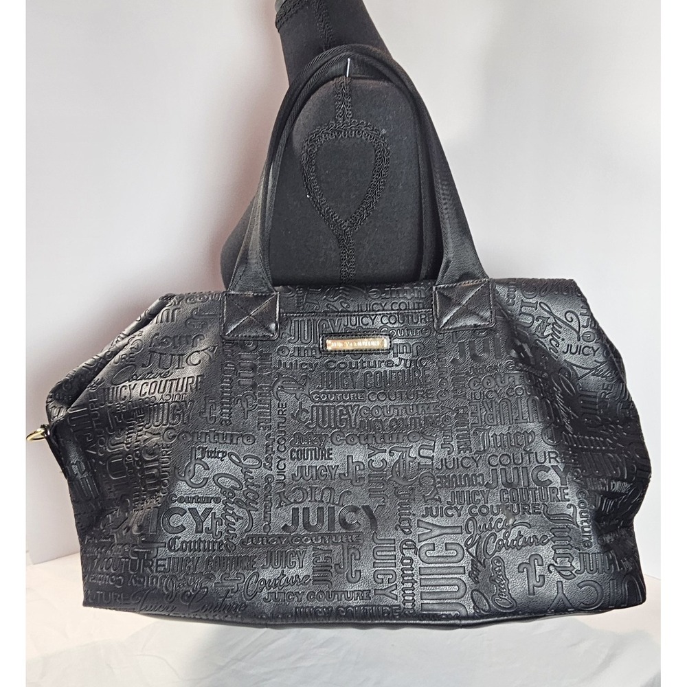 JUICY COUTURE‎ Word Play Overnighter Weekender Black Travel Bag w/ Gold Hardware